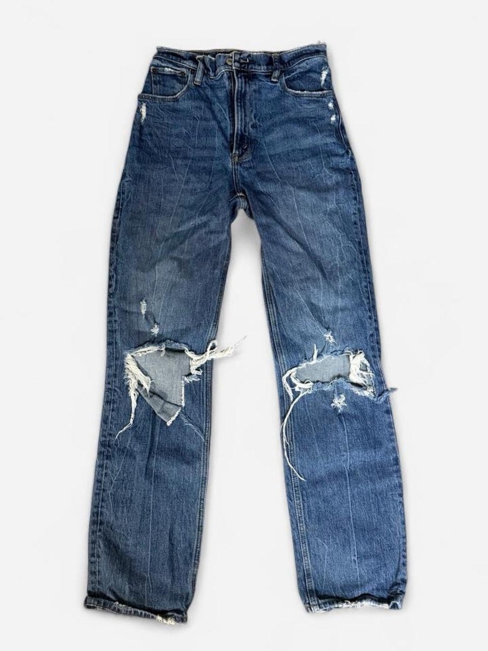 Abercrombie & Fitch Distressed Dark Blue Straight Jeans